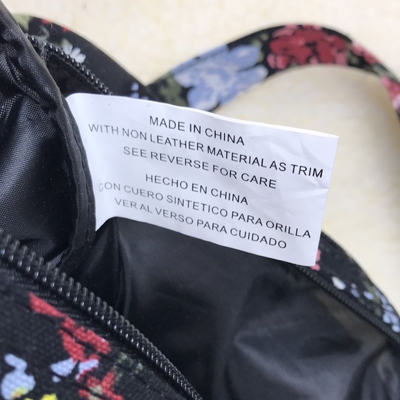 Canvas Black and Floral Adjustable Strap Purse - Picture 12 of 15